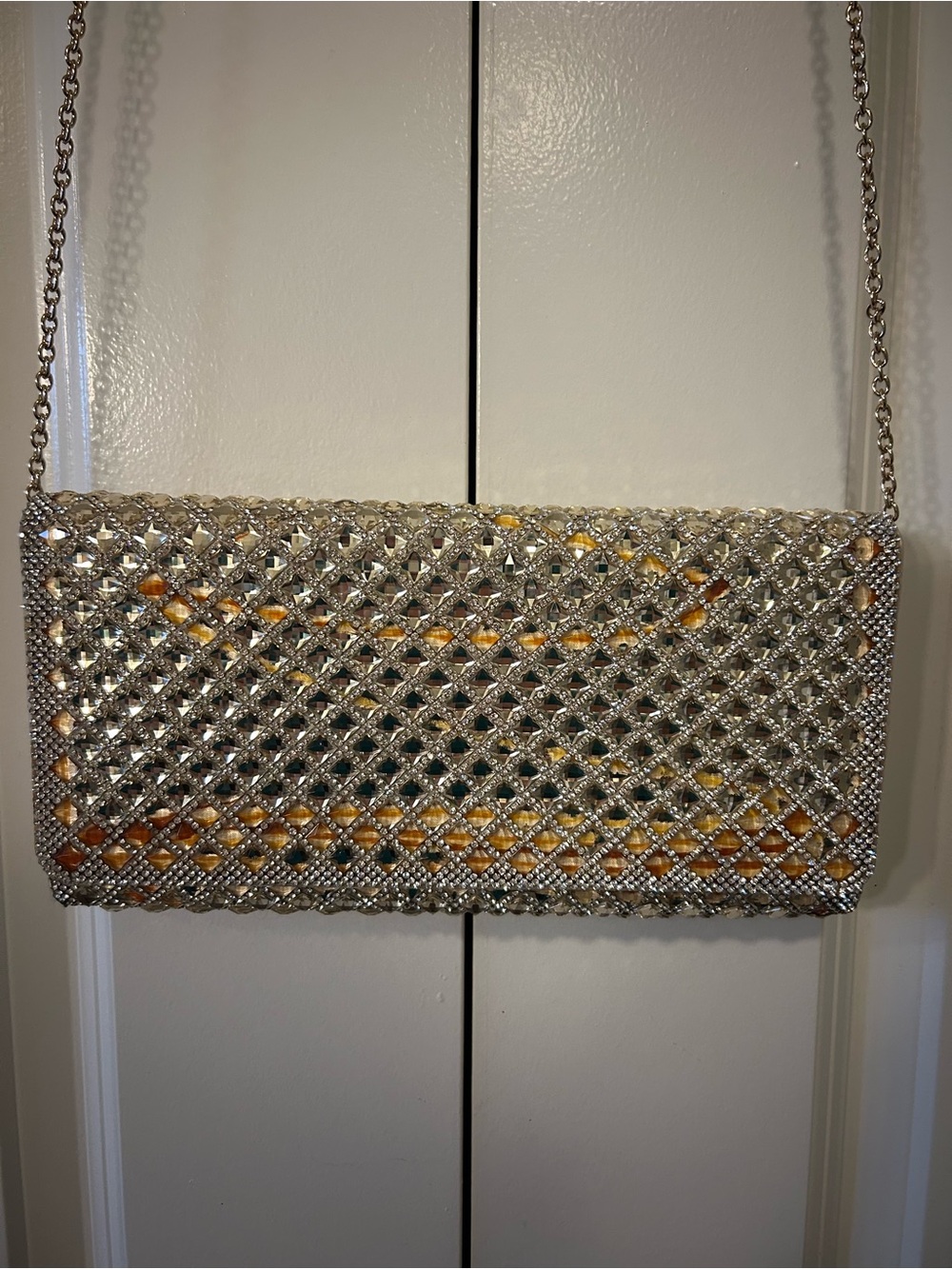 Aldo Silver Crystal Mesh Evening Clutch with Chain